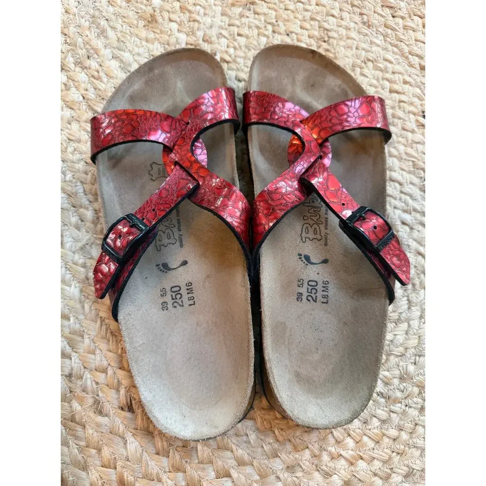 Birkenstock Sylt Sandals – Metallic Red Snake Size EU 39 / US W 8-8.5 Narrow